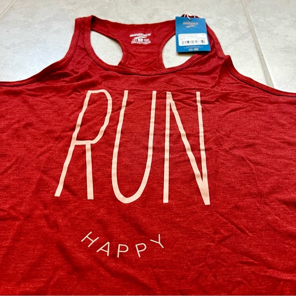 NWT Women’s Brooks Running Distance Graphic Tank “Run Happy” Racerback - Picture 2 of 7
